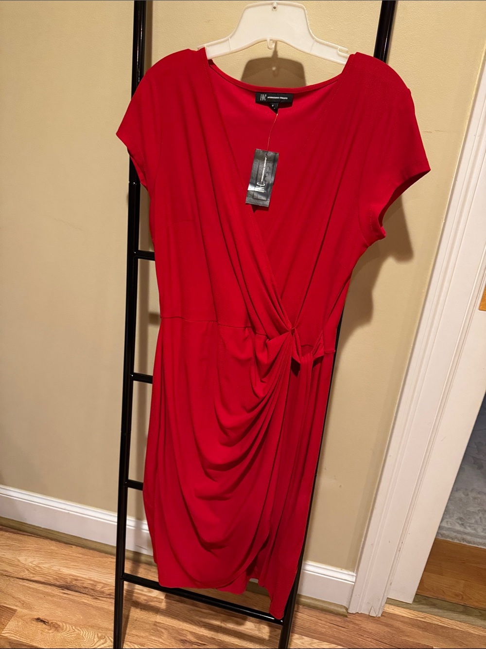 INC International Concepts Red Knot-Detail Midi Dress